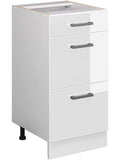 Modulo bajo de cocina con cajones en blanco brillo para configuraciones modulares de 40 cm
