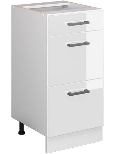 Modulo bajo de cocina con cajones en blanco brillo para configuraciones modulares de 40 cm