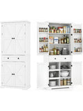 Armario Despensa Alto con Cajon y Estantes Regulables, Mueble Auxiliar para Cocina, Comedor o Salon, Blanco