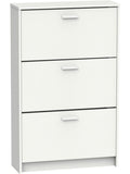 Zapatero compacto de tres puertas para recibidor en color blanco con capacidad para 18 pares