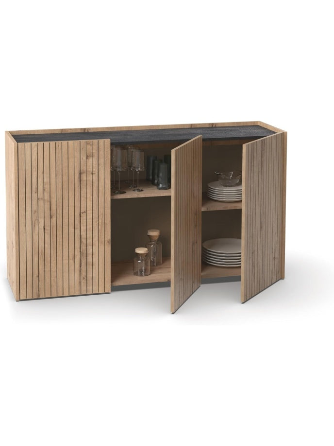Aparador Buffet de 140 cm con 3 Puertas, Mueble de Almacenaje Moderno para Cocina, Oficina o Salon, Negro y Roble