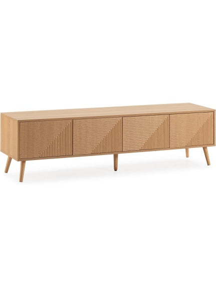Banco para TV de cuatro puertas en acabado roble, ideal para salon contemporaneo, 160 cm