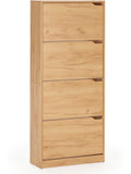 Armario para zapatos de cuatro puertas con capacidad para veinticuatro pares, acabado roble claro