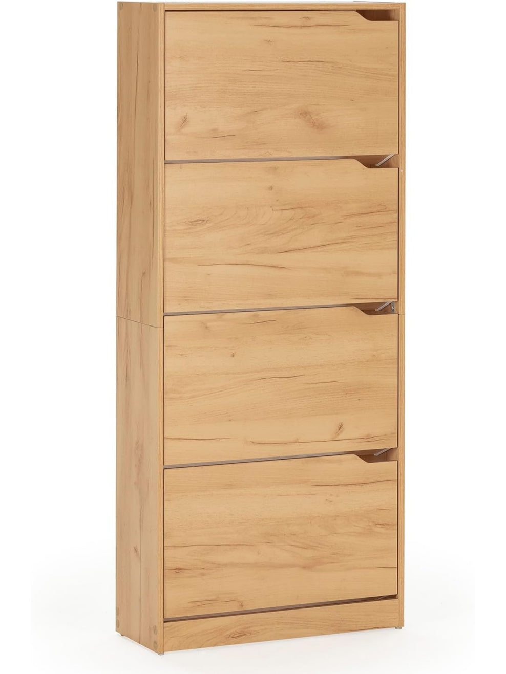 Armario para zapatos de cuatro puertas con capacidad para veinticuatro pares, acabado roble claro