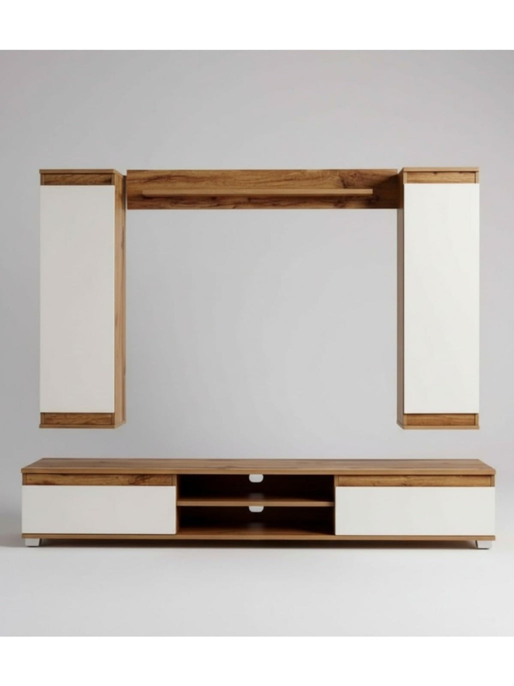 Conjunto Completo de Salon Moderno con Mueble TV, Estanteria y Dos Armarios de Almacenaje