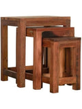 Juego de 3 Taburetes de Madera Maciza, Bancos Apilables de Estilo Rustico para Cocina o Comedor