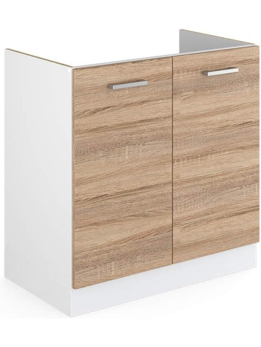 Mueble bajo fregadero de 80 cm en acabado roble Sonoma para cocinas modulares