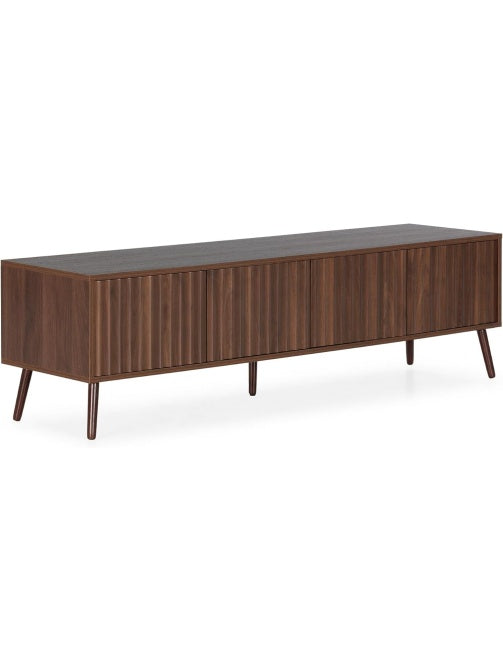 Consola para TV de cuatro puertas en acabado nogal, ideal para salones de estilo moderno