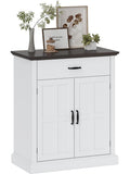 Aparador rustico de dos puertas con cajon superior y balda regulable, acabado blanco