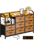 Comoda vintage con iluminacion LED regulable, ocho cajones de tela y puertos USB integrados