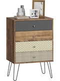 Mueble de almacenaje bohemio con 4 cajones y patas metalicas para dormitorio o salon
