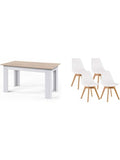Conjunto de Comedor con Mesa Rectangular y 4 Sillas Nordicas, Juego Moderno para Cocina o Salon, Blanco y Cambria