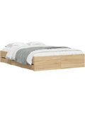 Cama de 120 190 cm con Cajones Integrados, Base de Cama de Madera con Somier y Almacenaje, Roble Sonoma