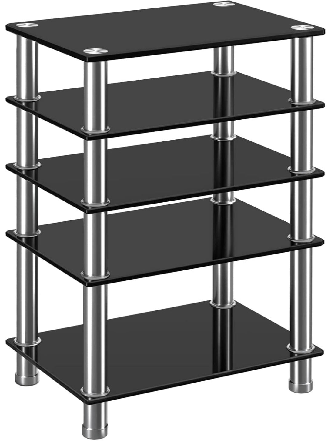 Rack audiovisual de cristal con cinco estantes para equipos de sonido, amplificadores y reproductores